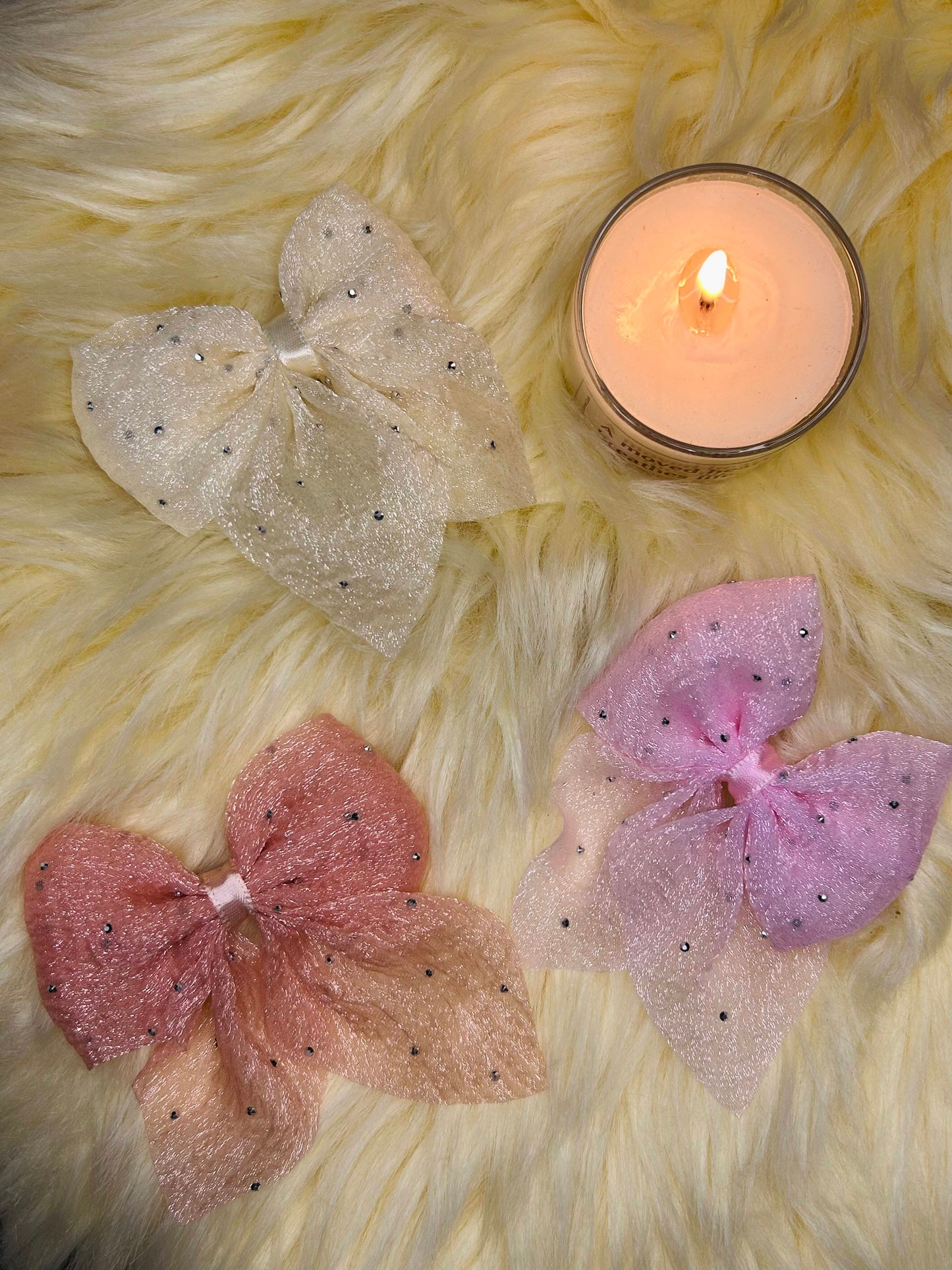 Moonlit Petals Organza Bow Clip Trio