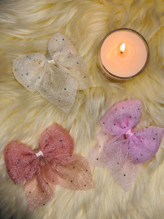 Moonlit Petals Organza Bow Clip Trio
