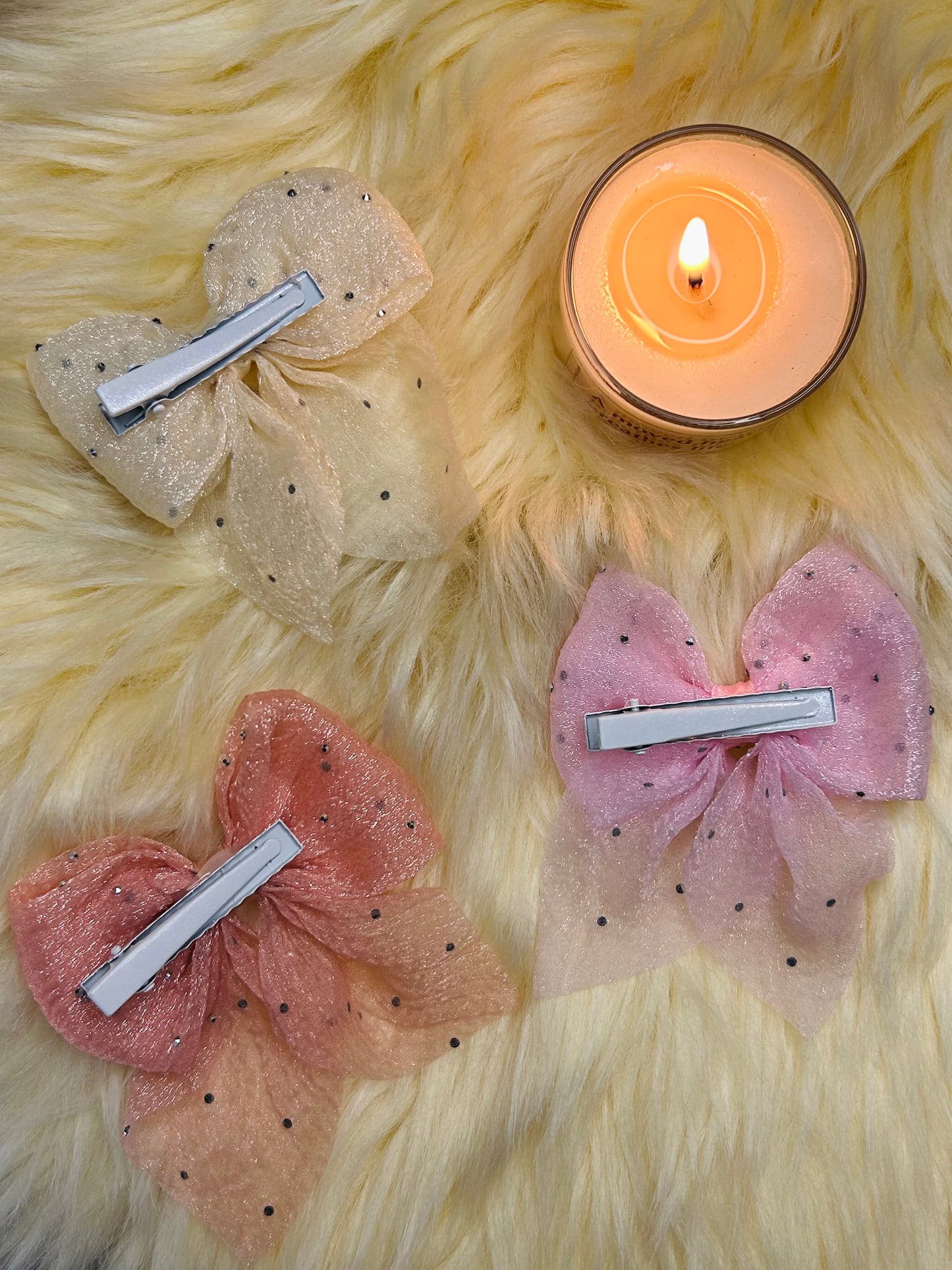 Moonlit Petals Organza Bow Clip Trio