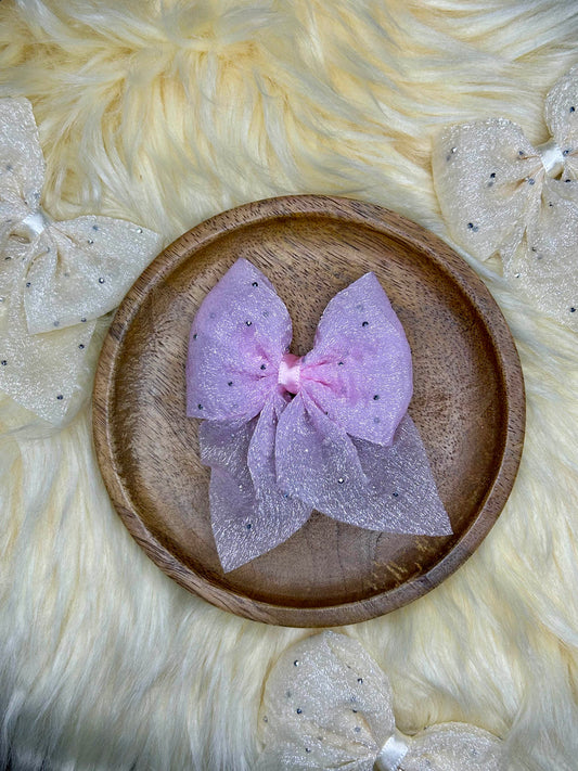 Dusty Rose Glitter Organza Bow Hair Clip