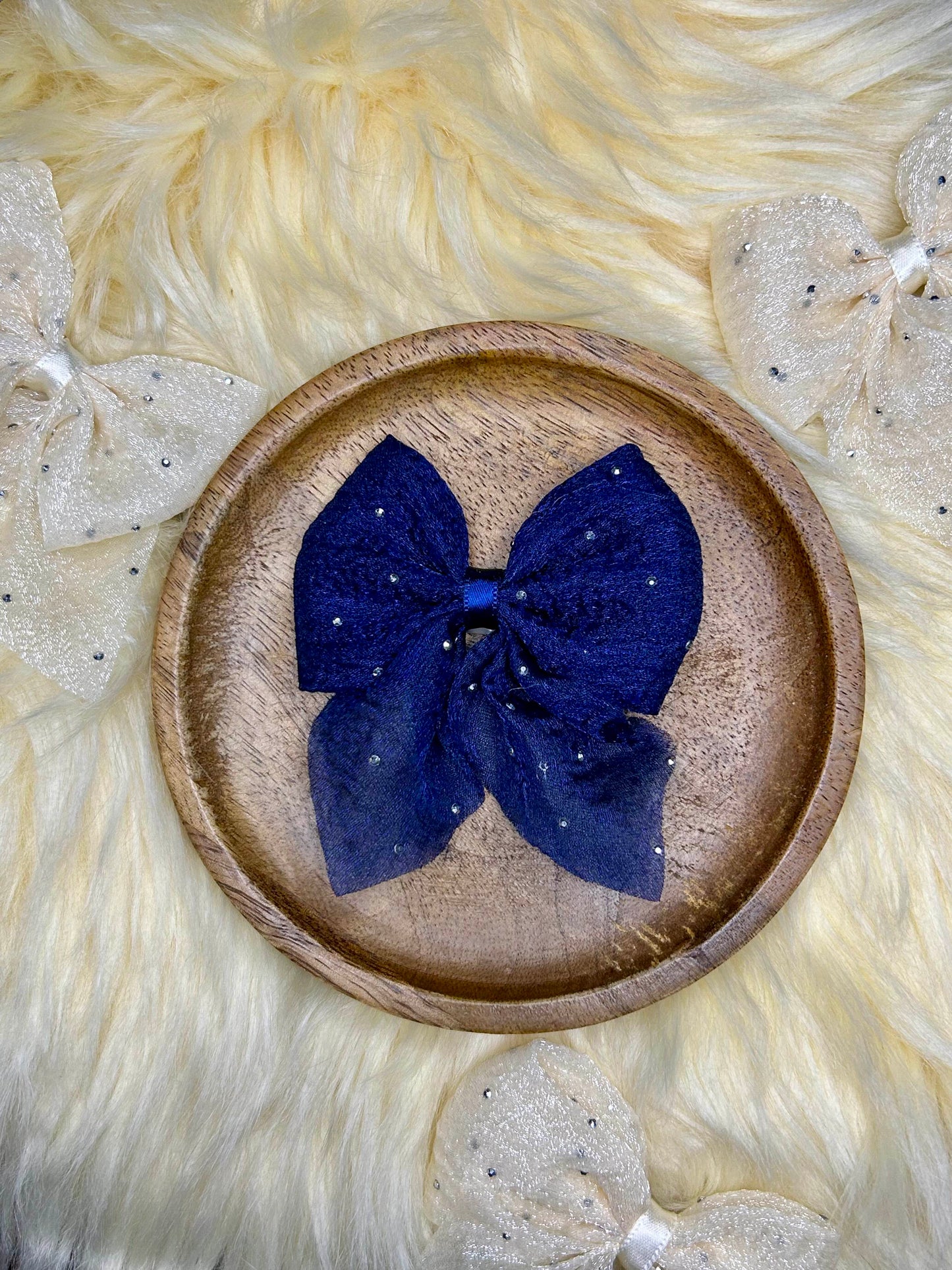Midnight Spark Glitter Organza Bow Hair Clip