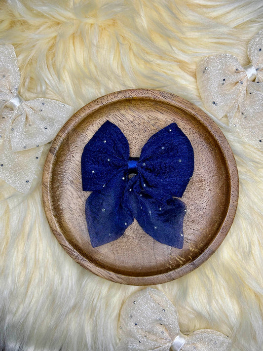 Midnight Spark Glitter Organza Bow Hair Clip