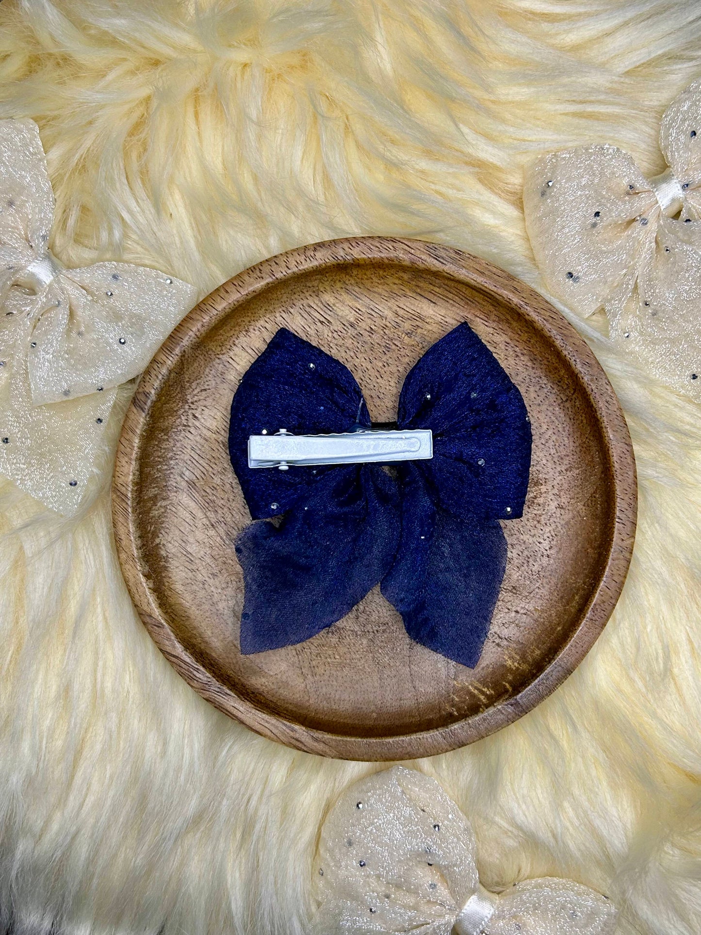 Midnight Spark Glitter Organza Bow Hair Clip