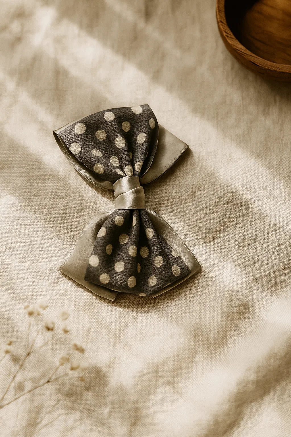 Polka Play Grey Satin Double Bow Hair Clip
