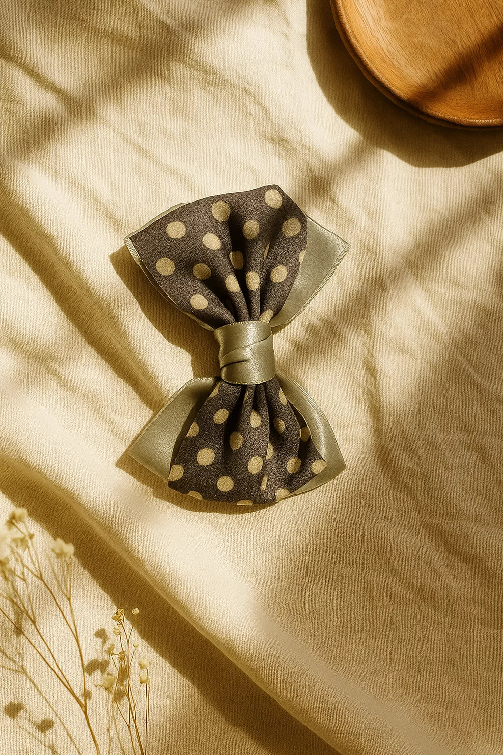 Polka Play Grey Satin Double Bow Hair Clip