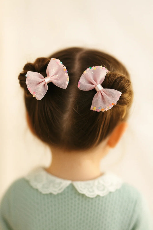 Stardust Salmon Dreamy Sheer Mini Bow Clip Set (Set of 2)