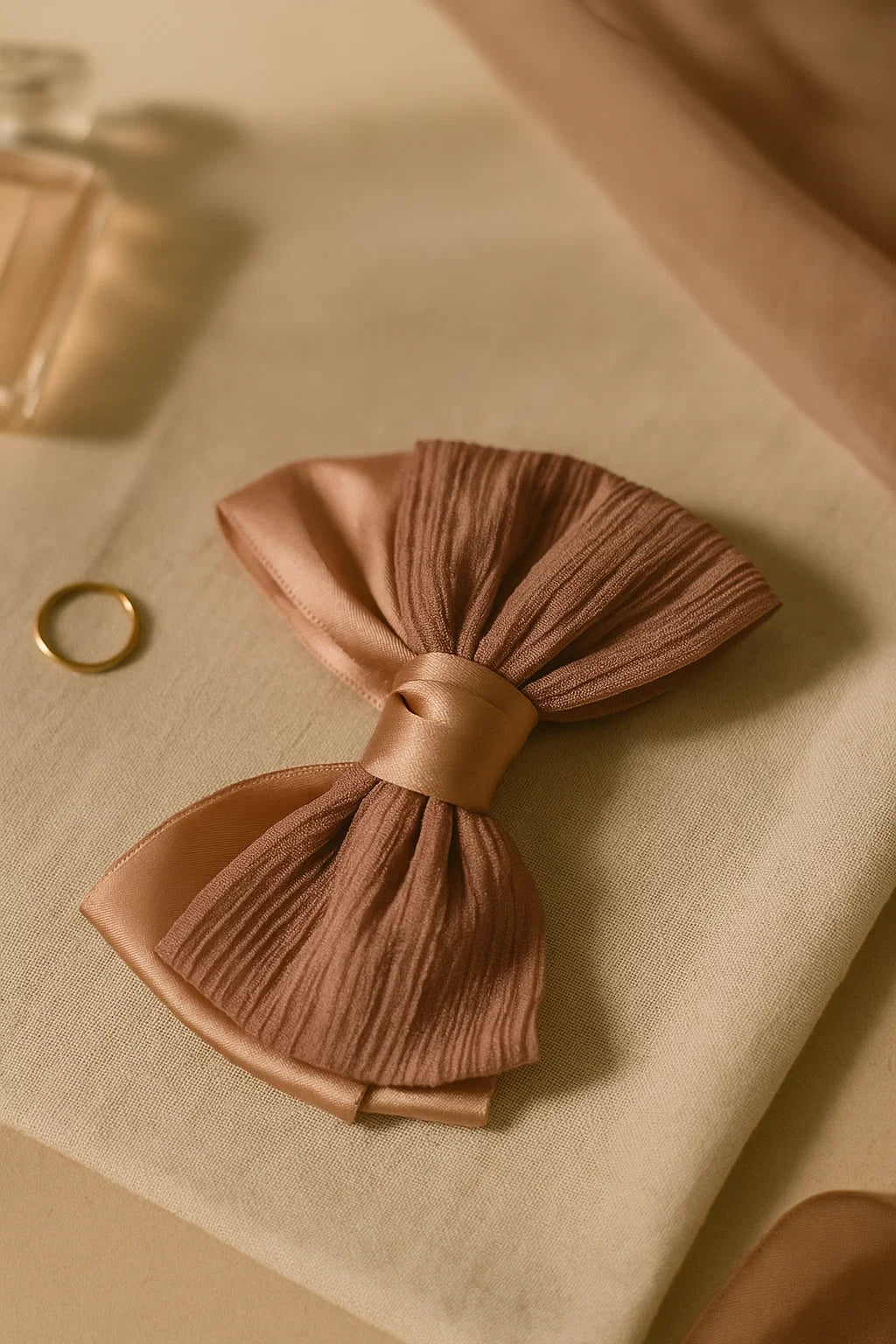 Dusky Pink Pleated & Textured Satin Statement Bow Clip