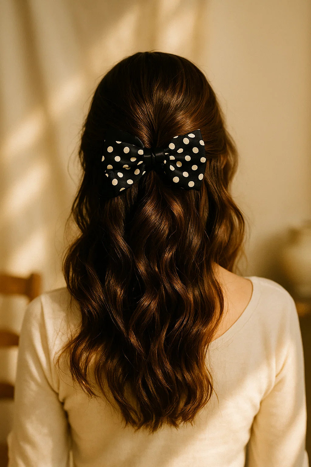 Polka Play Noir Satin Double Bow Hair Clip