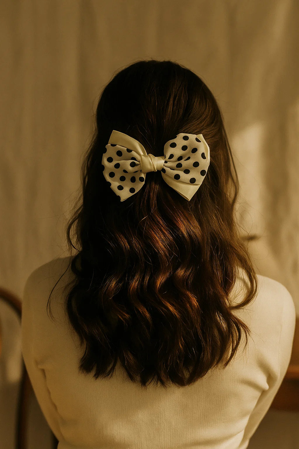 Polka Play White Satin Double Bow Hair Clip