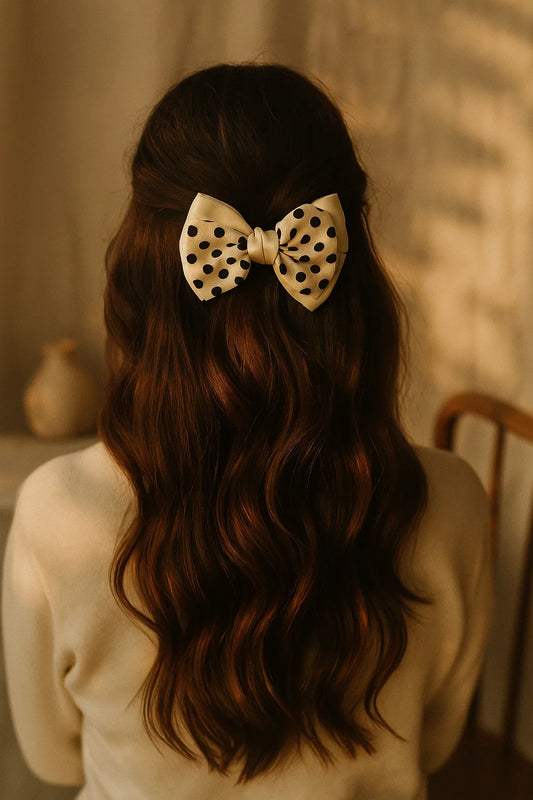 Polka Play Cream Satin Double Bow Hair Clip