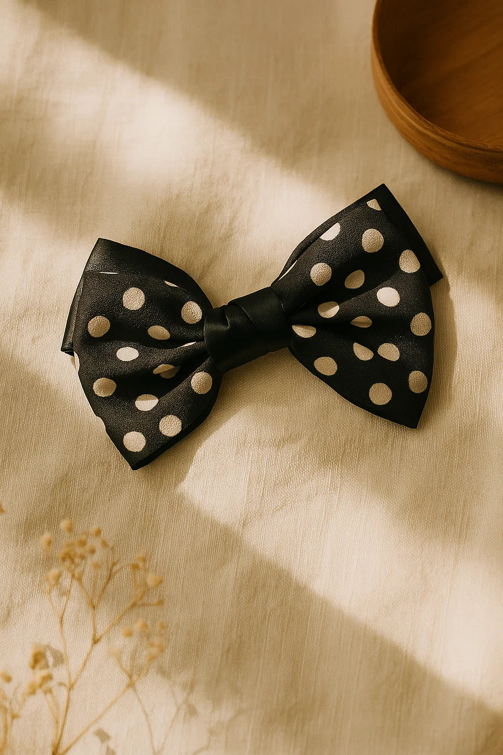 Polka Play Noir Satin Double Bow Hair Clip