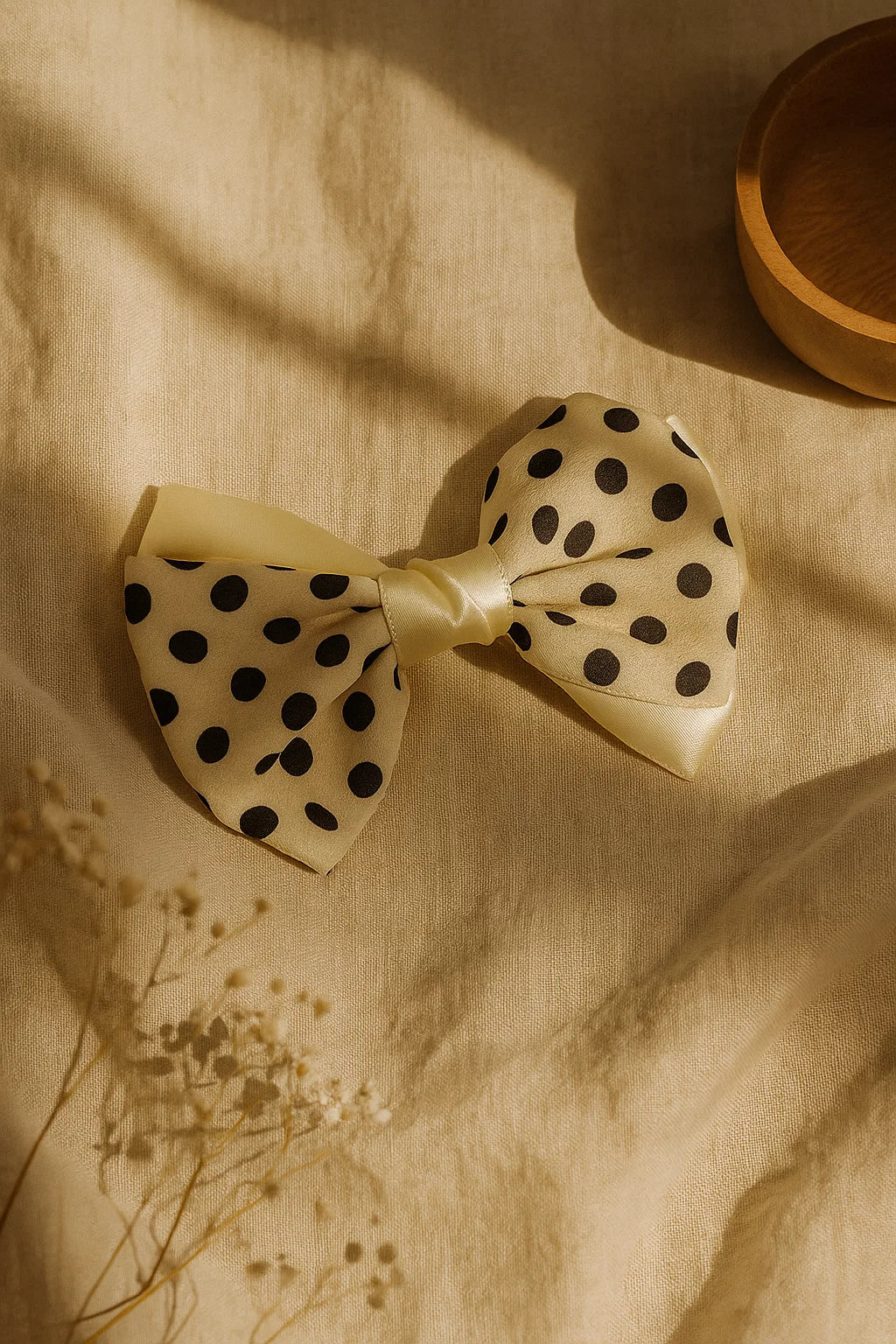 Polka Play Cream Satin Double Bow Hair Clip