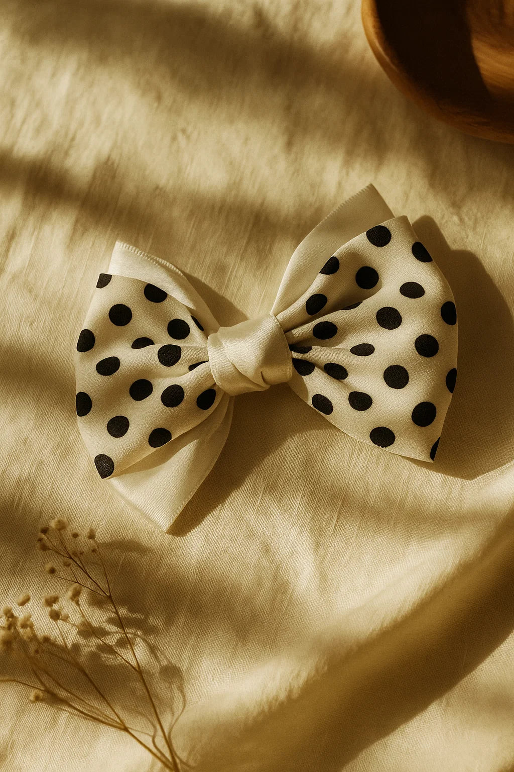 Polka Play White Satin Double Bow Hair Clip