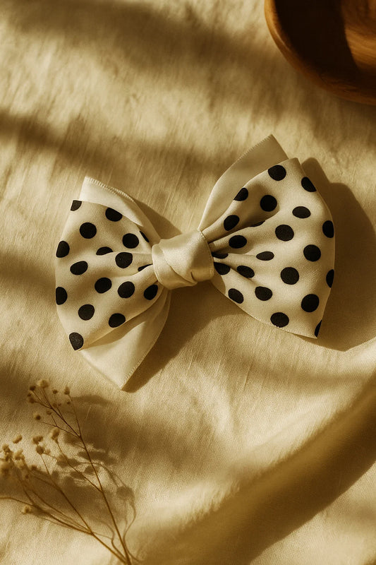 Polka Play White Satin Double Bow Hair Clip