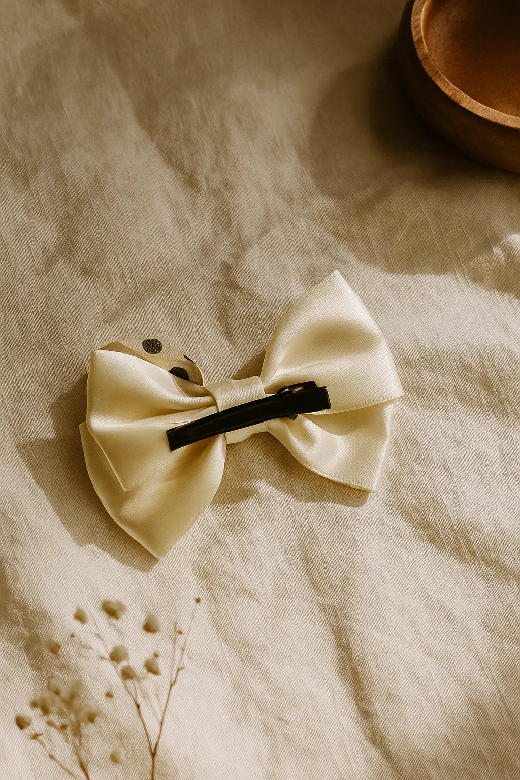 Polka Play White Satin Double Bow Hair Clip