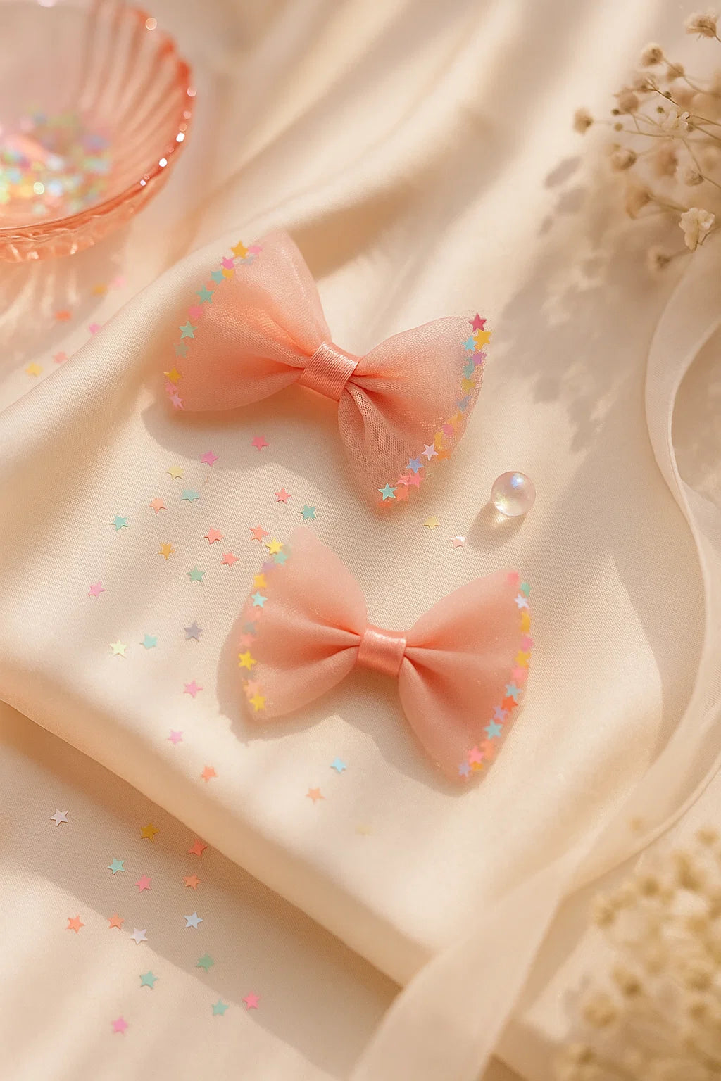 Stardust Rose Blush Dreamy Sheer Mini Bow Clip Set (Set of 2)