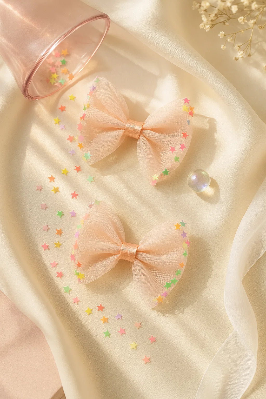 Stardust Peach Glow Dreamy Sheer Mini Bow Clip Set (Set of 2)
