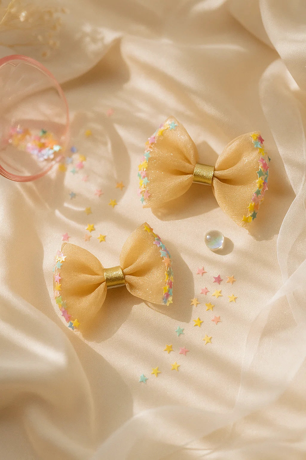 Stardust Champagne Dreamy Sheer Mini Bow Clip Set (Set of 2)