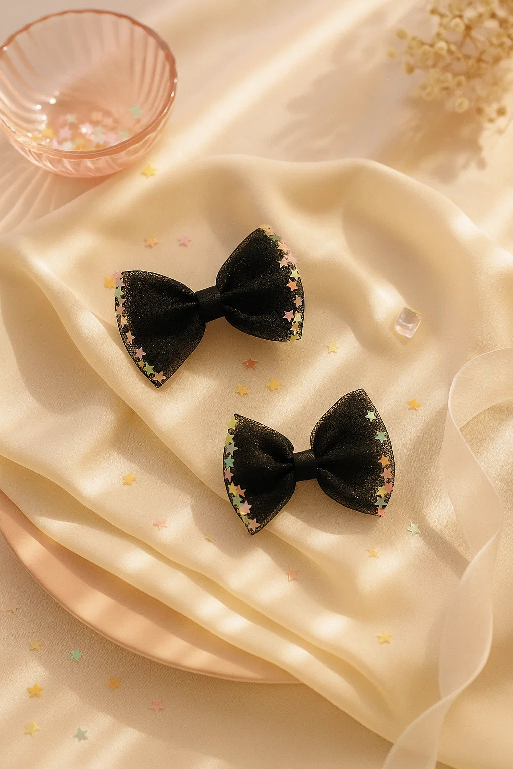 Stardust Dreamy Black Sheer Mini Bow Clips (Set of 2)