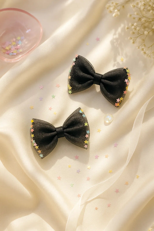 Stardust Dreamy Black Sheer Mini Bow Clips (Set of 2)