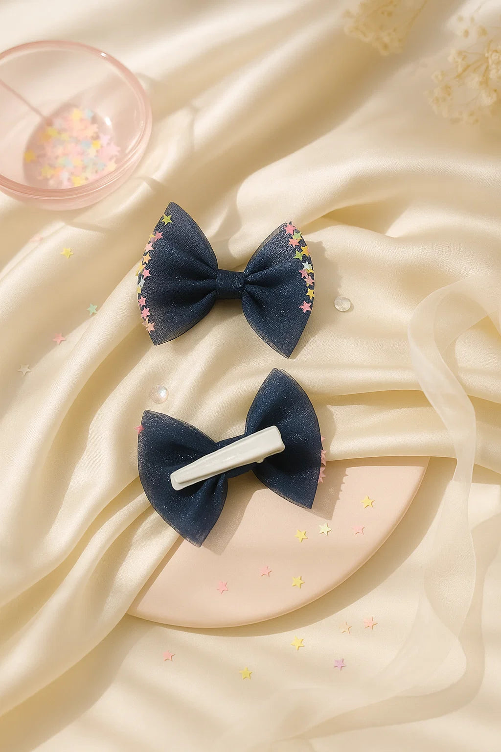 Stardust Midnight Dreamy Sheer Mini Bow Clip Set (Set of 2)