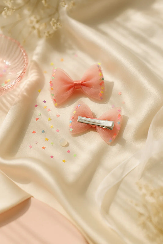 Stardust Rose Blush Dreamy Sheer Mini Bow Clip Set (Set of 2)
