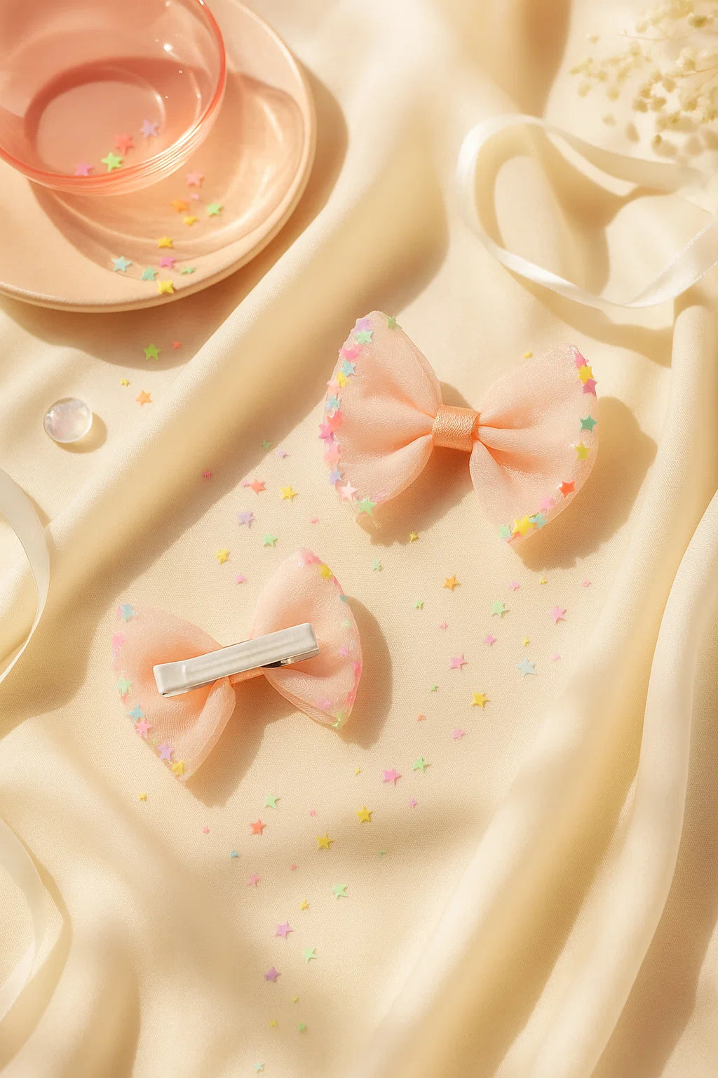 Stardust Peach Glow Dreamy Sheer Mini Bow Clip Set (Set of 2)