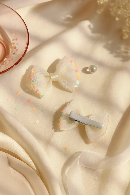Stardust Ivory Dreamy Sheer Mini Bow Clip Set (Set of 2)