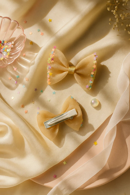 Stardust Champagne Dreamy Sheer Mini Bow Clip Set (Set of 2)