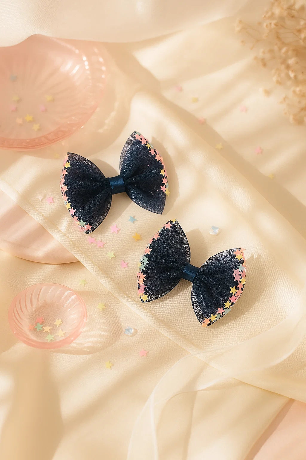 Stardust Midnight Dreamy Sheer Mini Bow Clip Set (Set of 2)