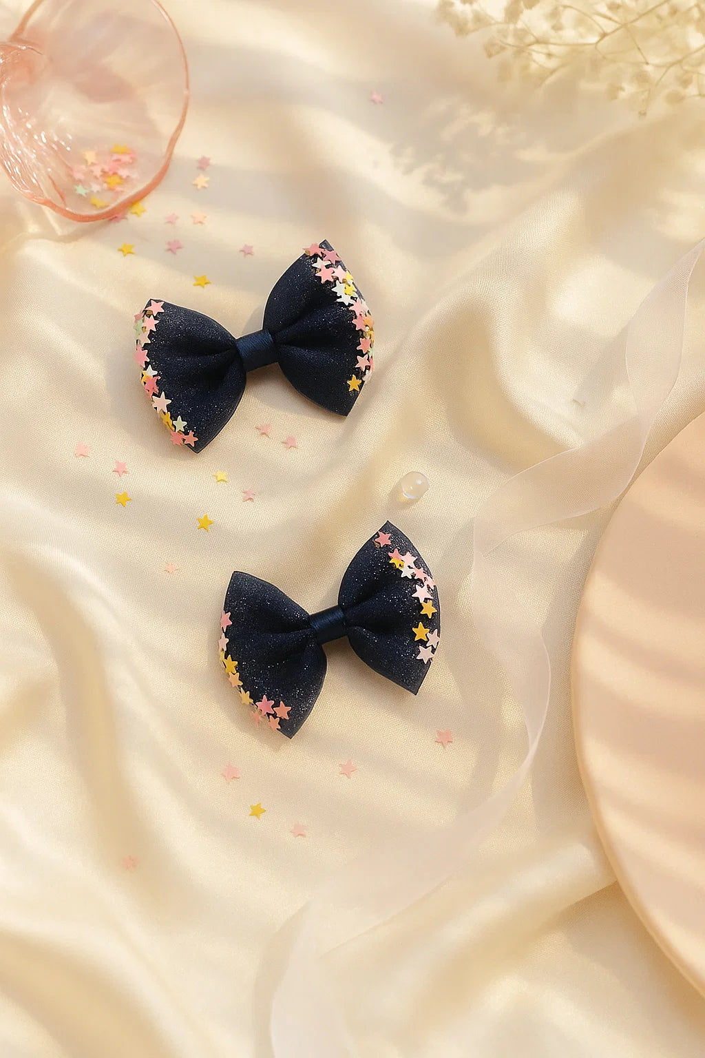 Stardust Midnight Dreamy Sheer Mini Bow Clip Set (Set of 2)