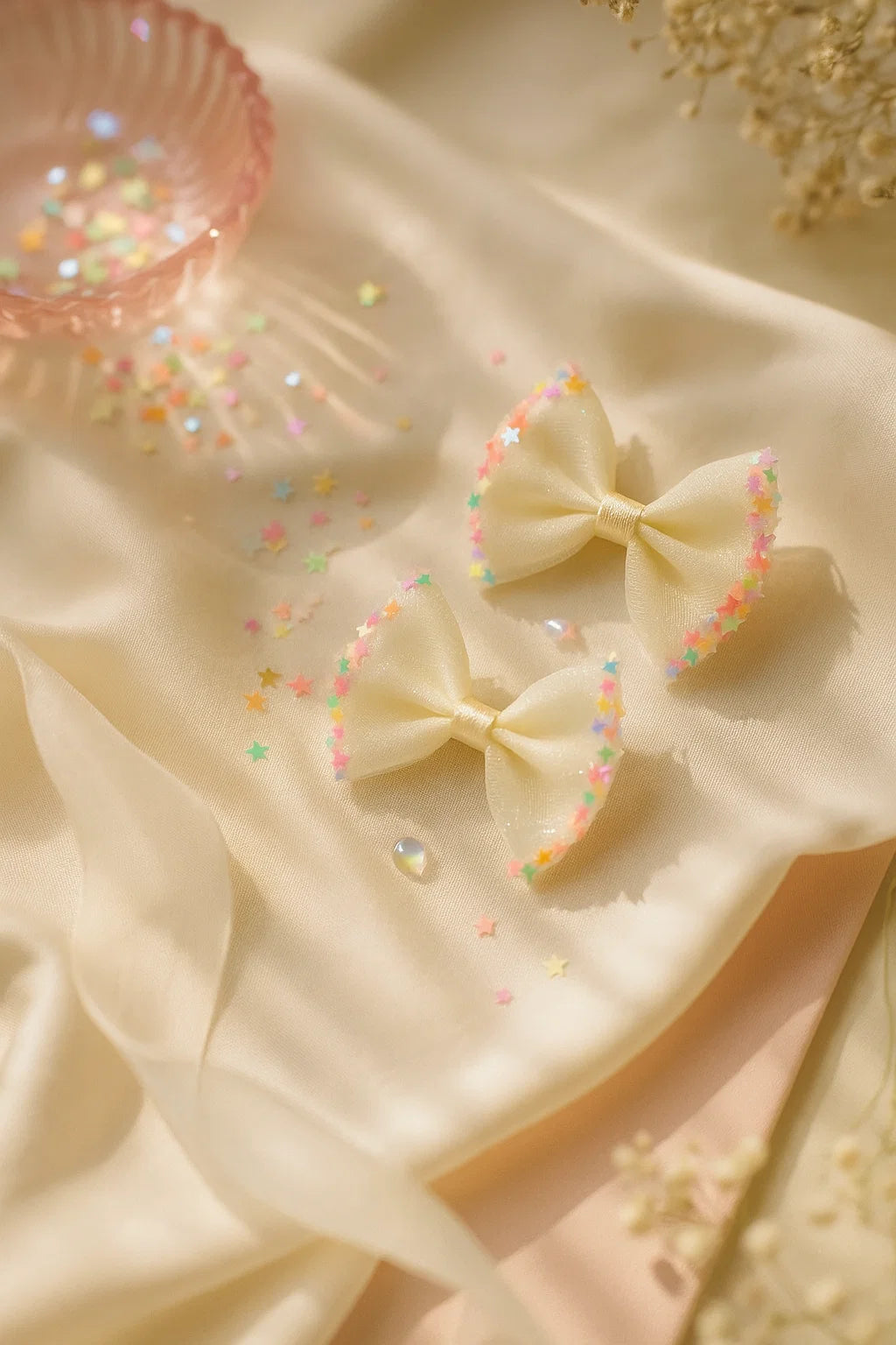 Stardust Ivory Dreamy Sheer Mini Bow Clip Set (Set of 2)