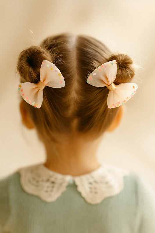 Stardust Peach Glow Dreamy Sheer Mini Bow Clip Set (Set of 2)