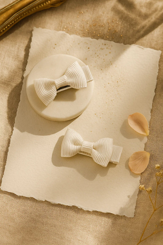 Cloud Dew Ribbed Mini Bow Clip Set (Set of 2)