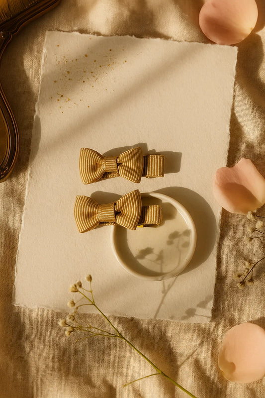 Latte Luxe Ribbed Mini Bow Clip Set (Set of 2)