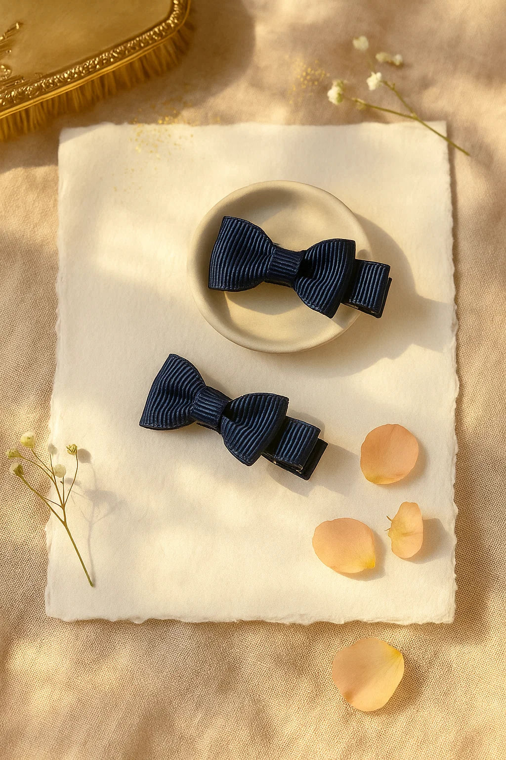 Midnight Haze Ribbed Mini Bow Clip Set (Set of 2)