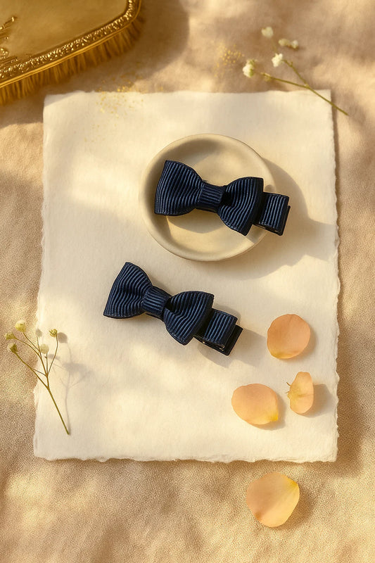 Midnight Haze Ribbed Mini Bow Clip Set (Set of 2)