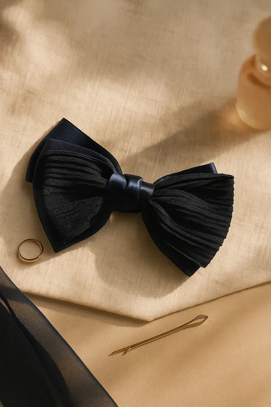 Midnight Tide Pleated & Textured Satin Statement Bow Clip