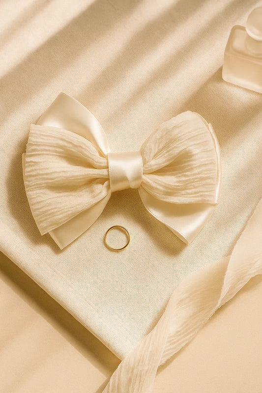 Ivory Cloud Pleated & Textured Satin Statement Bow Clip