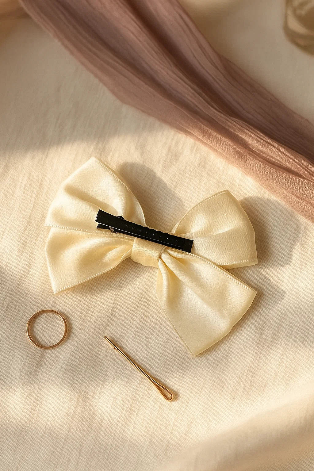 Ivory Cloud Pleated & Textured Satin Statement Bow Clip