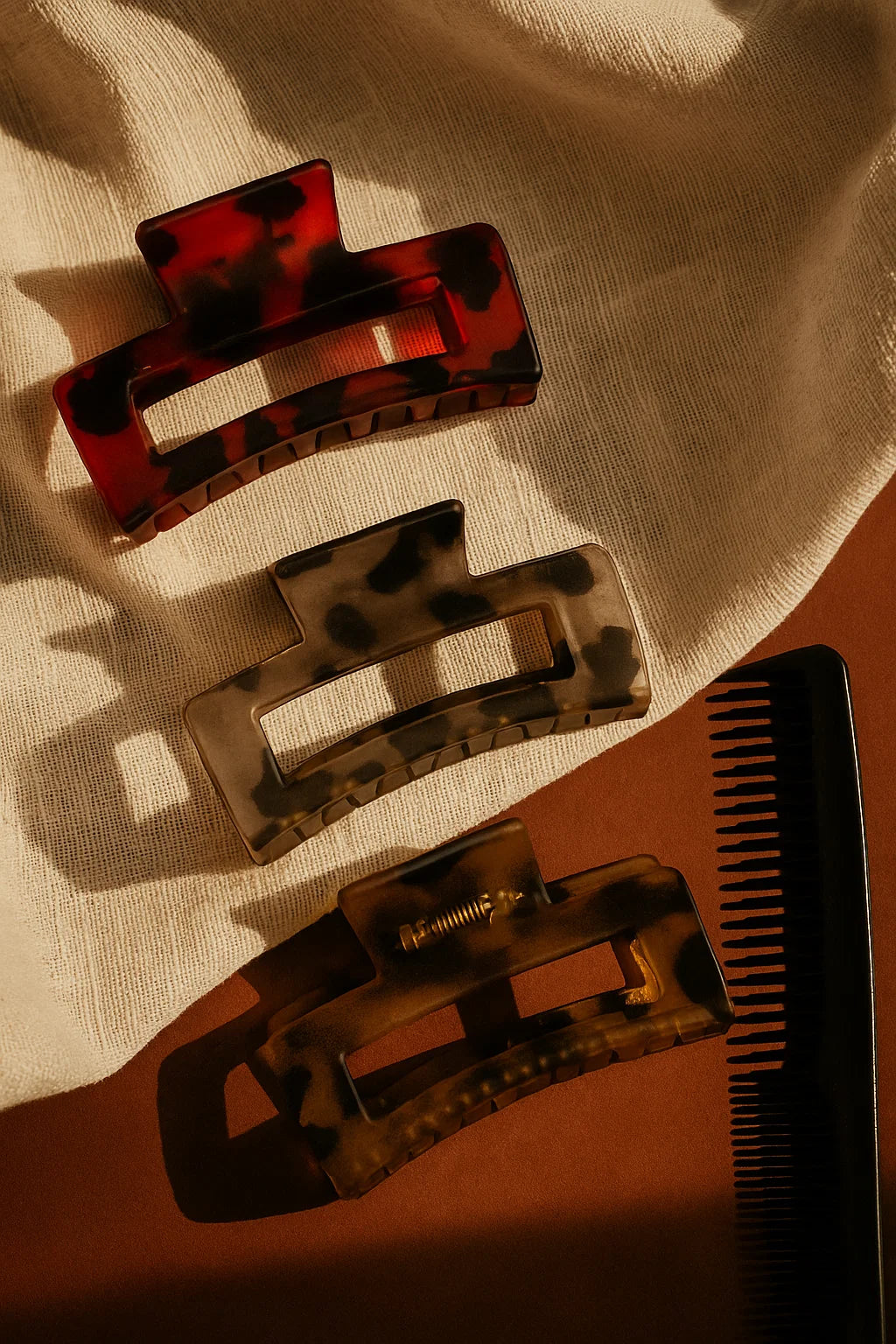 Tortoiseshell Trail Resin Claw Clips Trio