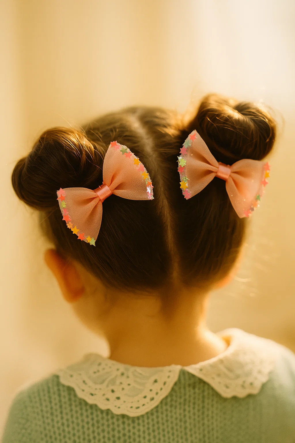 Stardust Rose Blush Dreamy Sheer Mini Bow Clip Set (Set of 2)