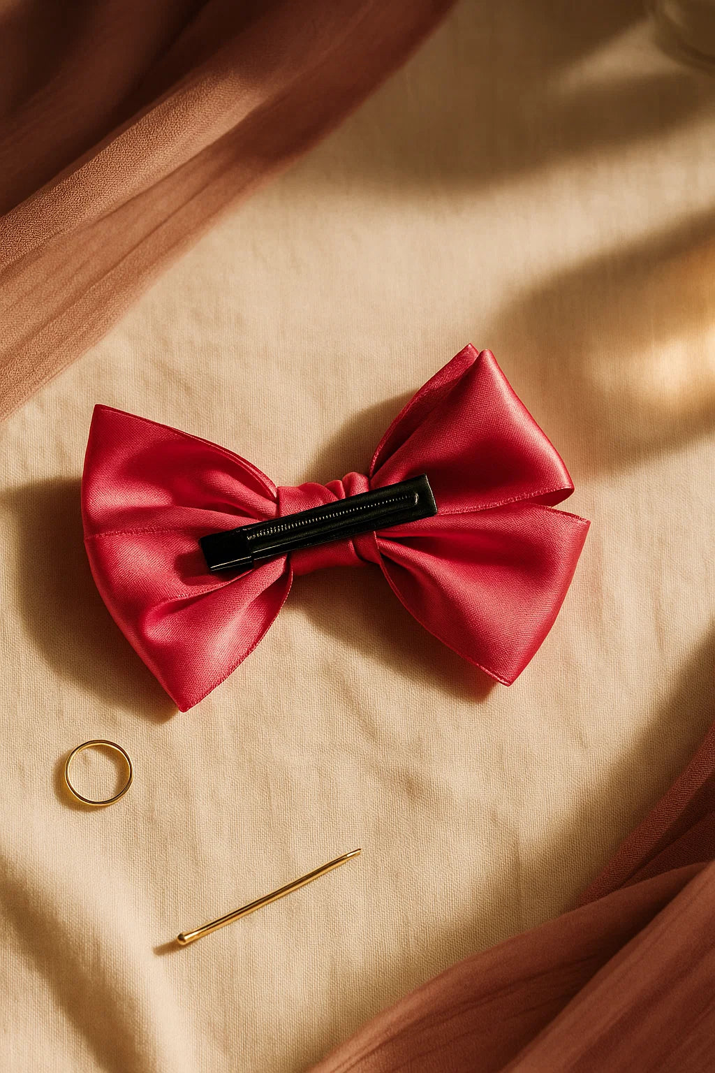 Fuchsia Flame Pleated & Textured Satin Statement Bow Clip